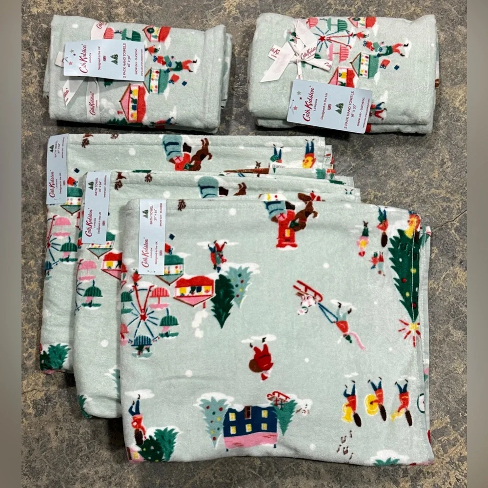 Cath Kidston 7Pc Set (3Bath 4Hand) London Snow Day - Duckegg Bath & Hand Towels